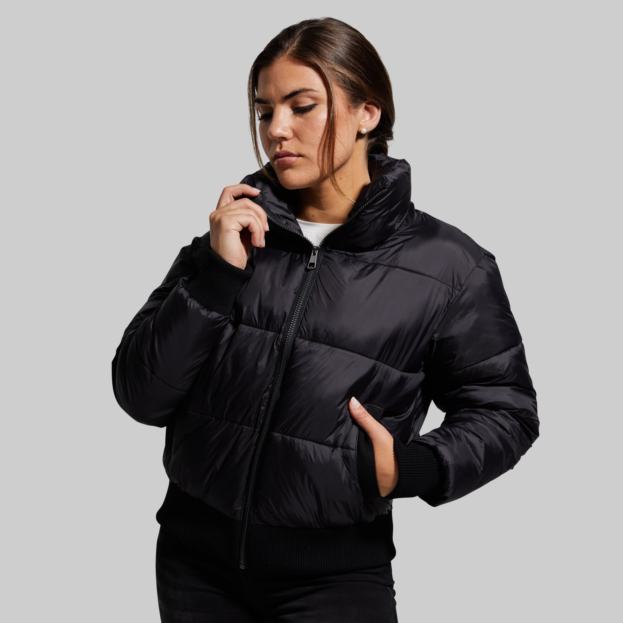 Women's Black Cropped Puffer Jacket  Black Puff Jacket – Born Primitive