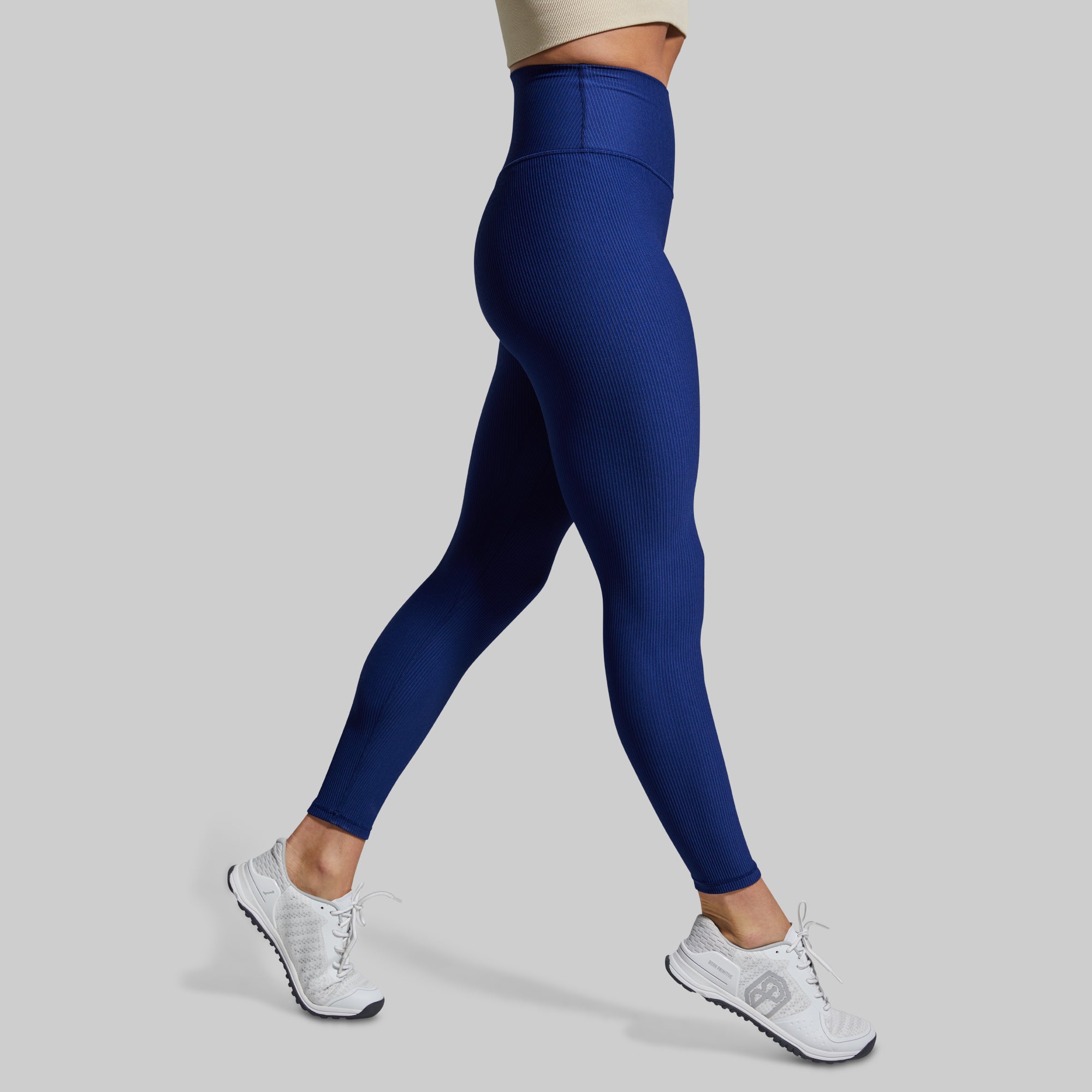 High Waisted Post Partum Tights - Ribbed Navy