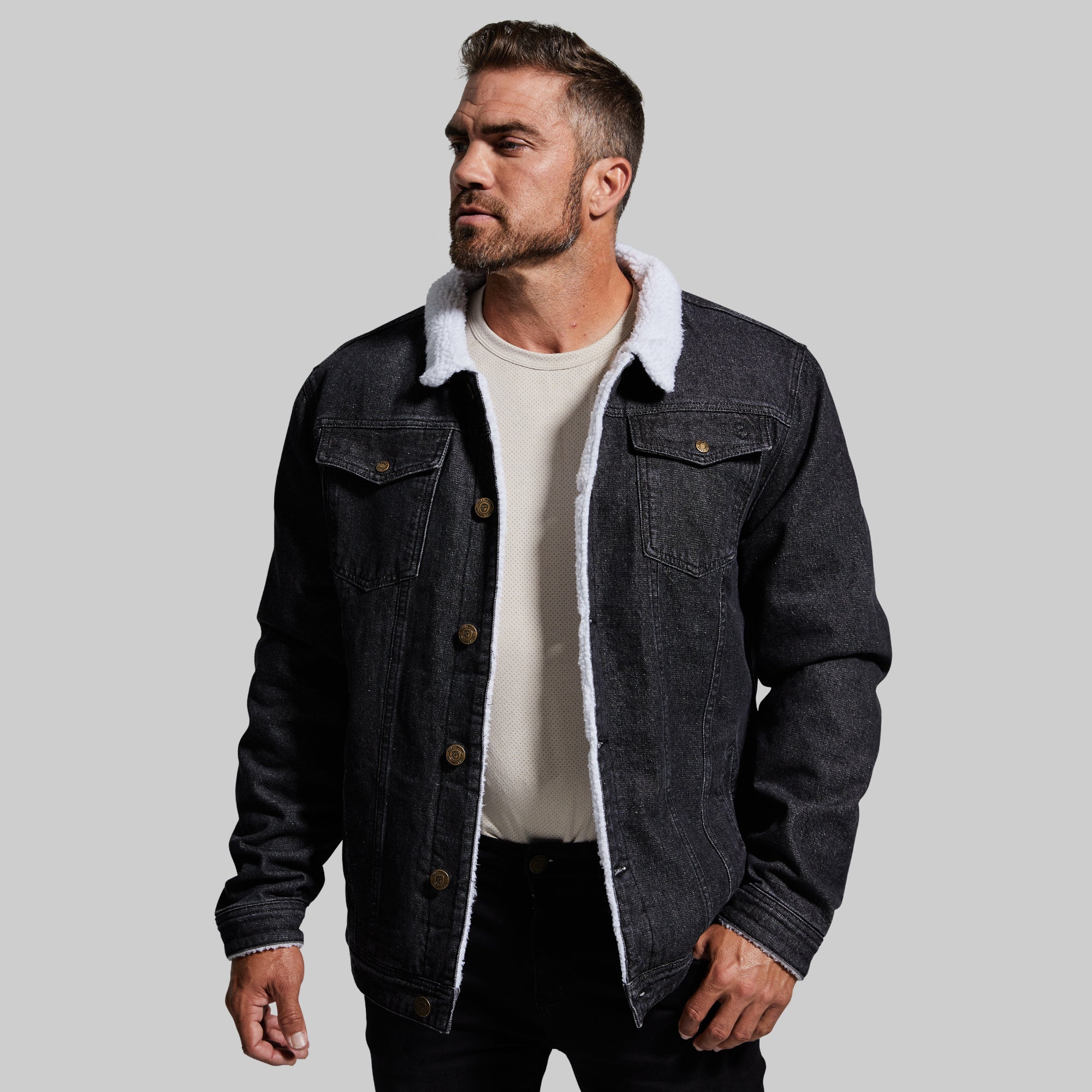 Built-In Flex Black Jean Jacket for Men
