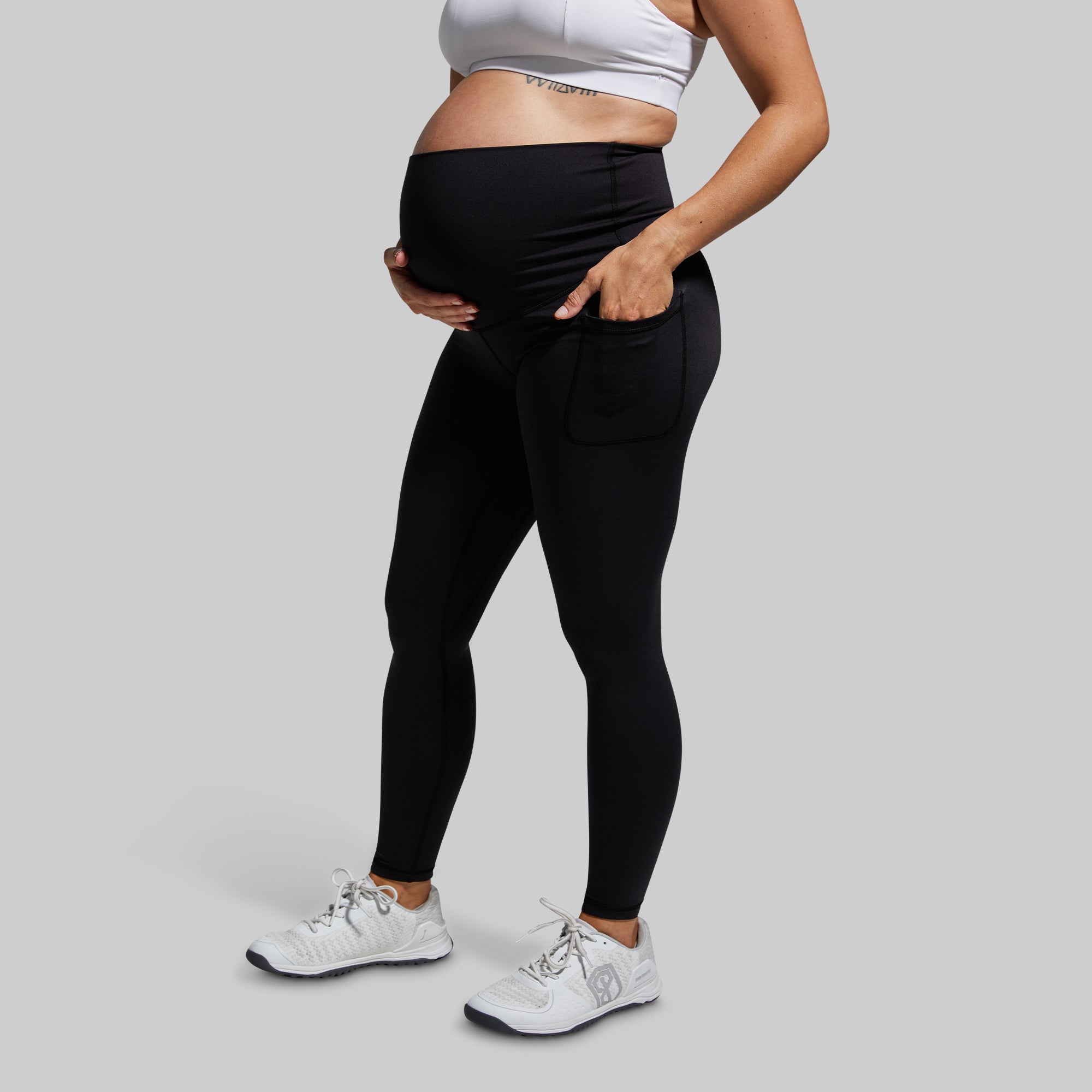 Momyknows Black Pockets High Rise Stretch Pregnant Legging Sports