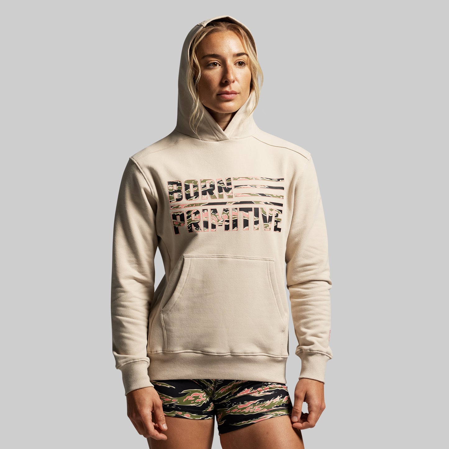 BP Flag Women's Unmatched Hoodie (Pumice/Pink Jungle Tiger)
