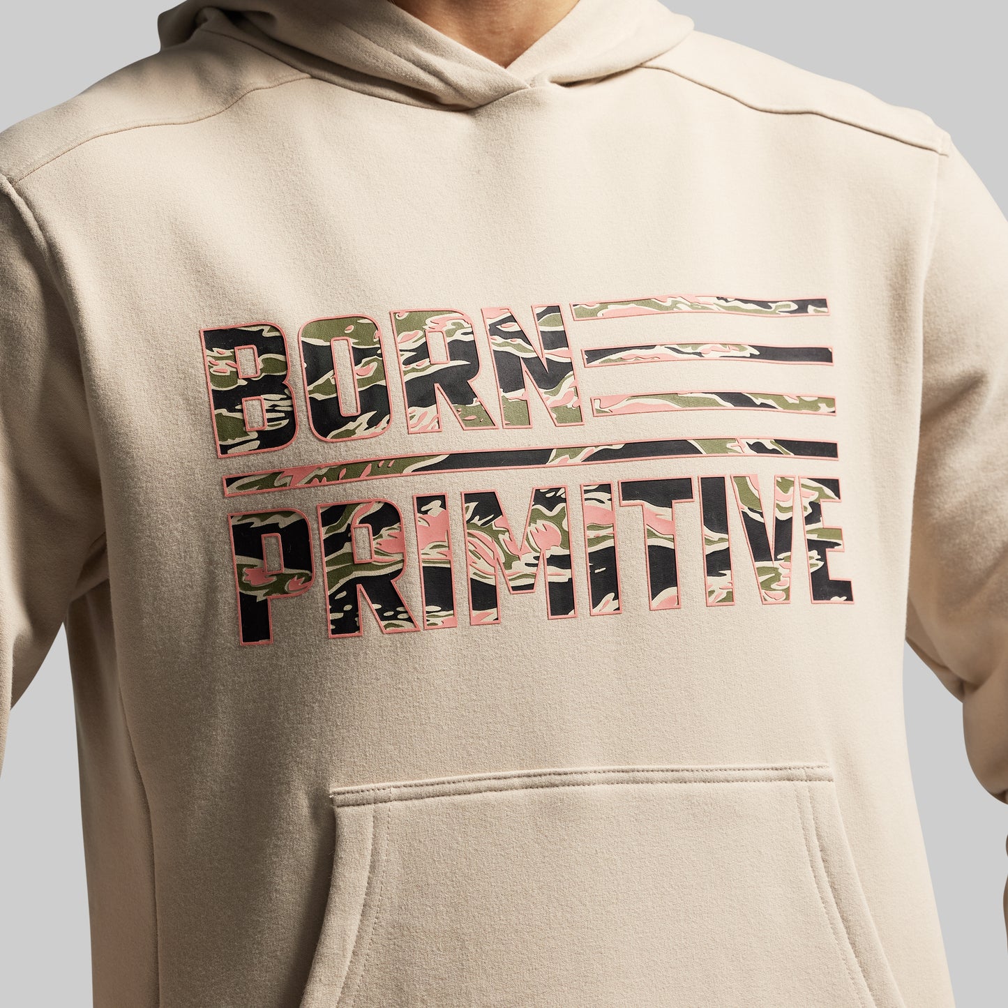 BP Flag Women's Unmatched Hoodie (Pumice/Pink Jungle Tiger)