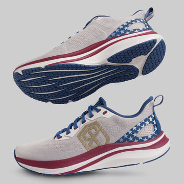 Women's Pursuit 1 AV (Americana): side and blue outsole views.
