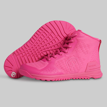 Pink high-top sneakers on a gray background