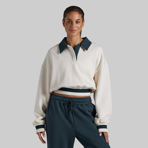 Cozy Fleece Polo Sweatshirt (Ivory)