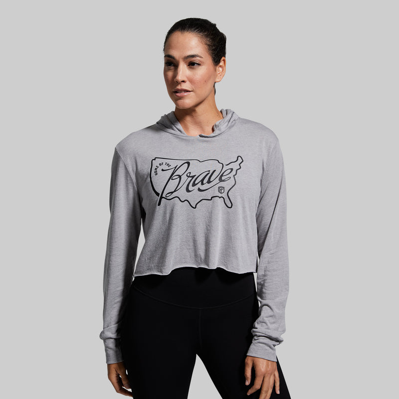 Home of the Brave Cropped T-Shirt Hoodie (Athletic Grey)