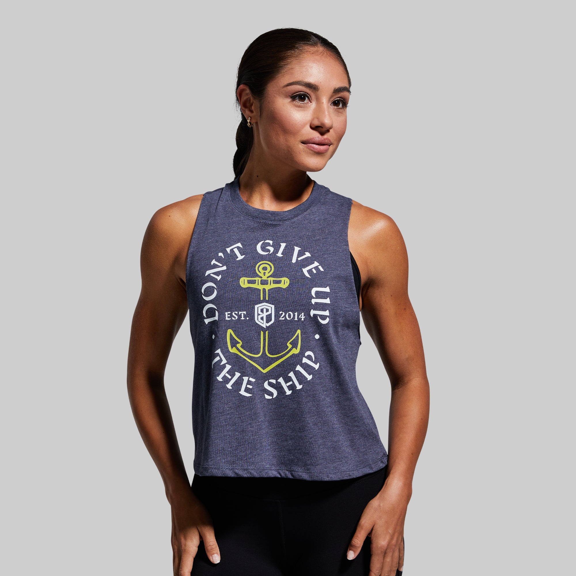 Don't Give Up The Ship Elevate Crop (Heather Navy) – Born Primitive
