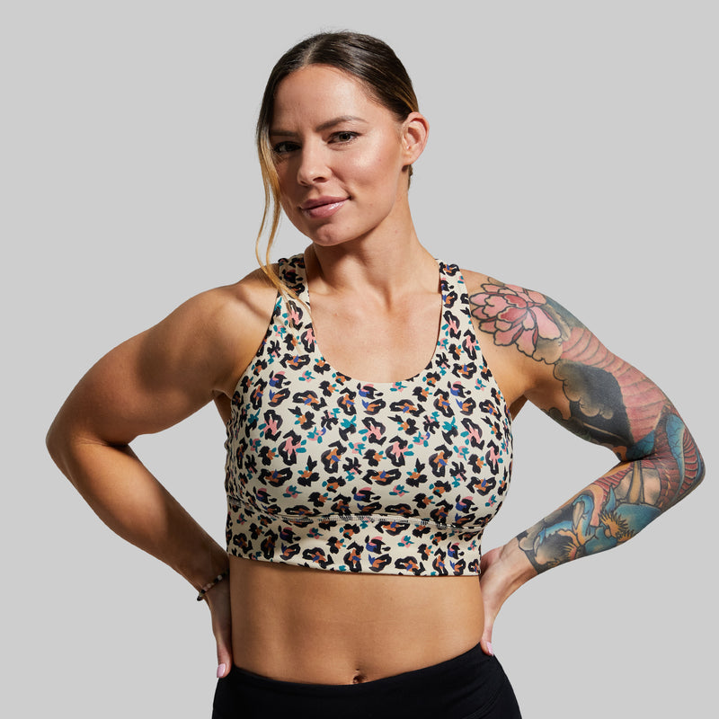$68 All Fenix Women's Brown Leopard Print Stetch Sport Bra Size XS