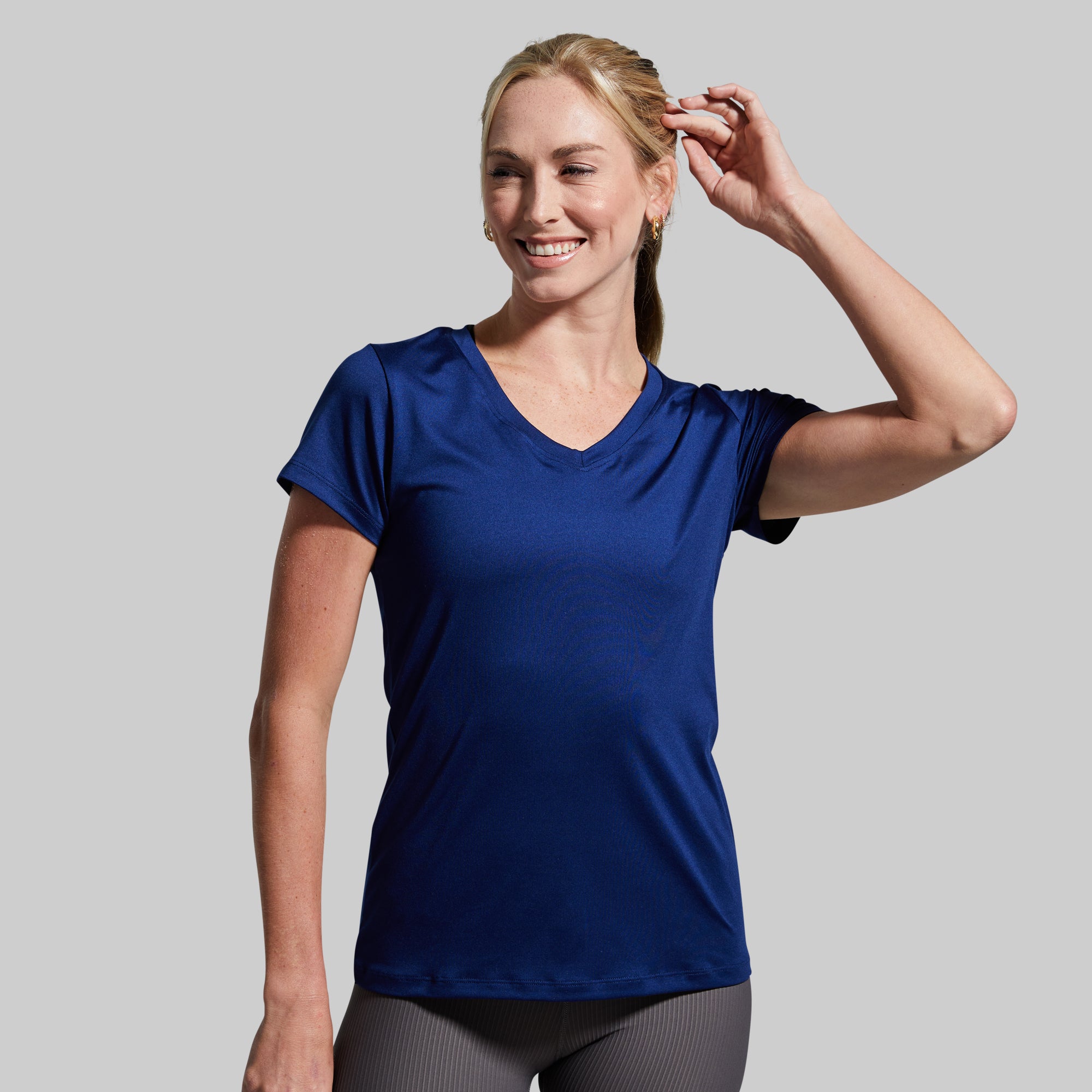 Women's Blue Short Sleeve V-Neck Athletic T-Shirt – Born Primitive