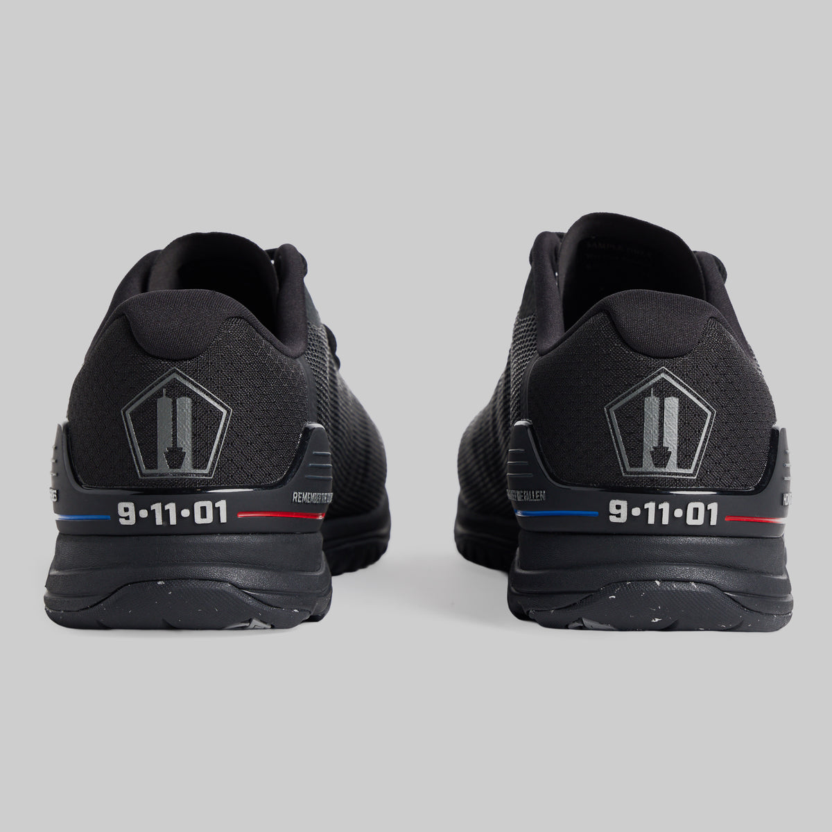 Rear view of men's 9/11 Savage 1 training shoes with 9-11-01 heel detail