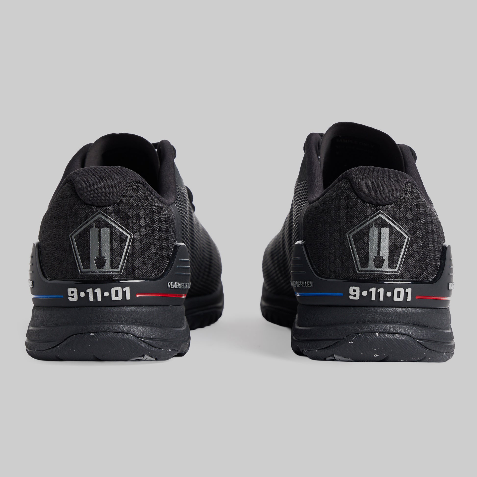 Rear view of men's 9/11 Savage 1 training shoes with 9-11-01 heel detail