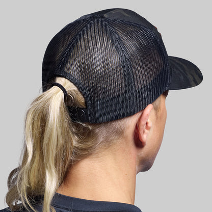Tactical Light Leather Patch Trucker Hat (Black Multicam)