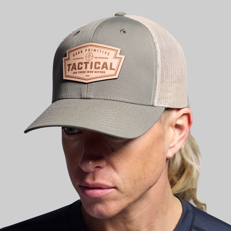Tactical Light Leather Patch Trucker Hat (OD Green)