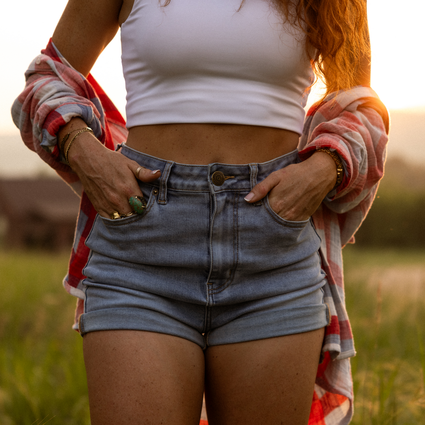 FLEX Stretchy Mom Jean Short (Pebble Blue)