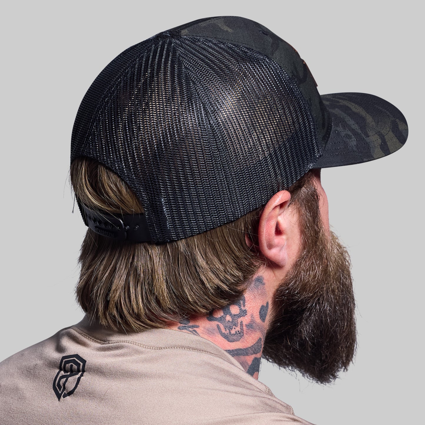 Tactical Light Leather Patch Trucker Hat (Black Multicam)