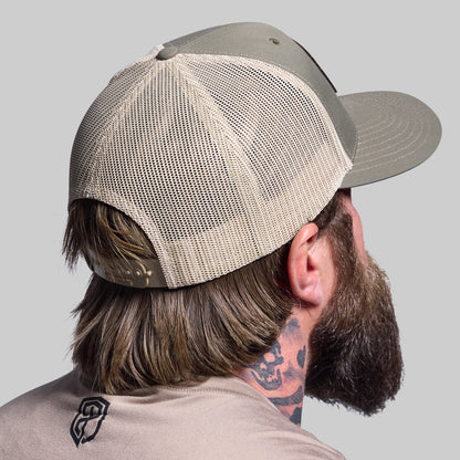 Tactical Light Leather Patch Trucker Hat (OD Green)