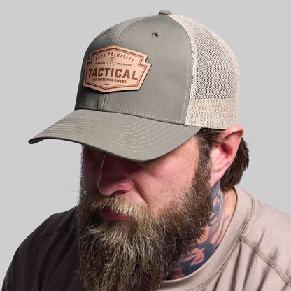 Tactical Light Leather Patch Trucker Hat (OD Green)