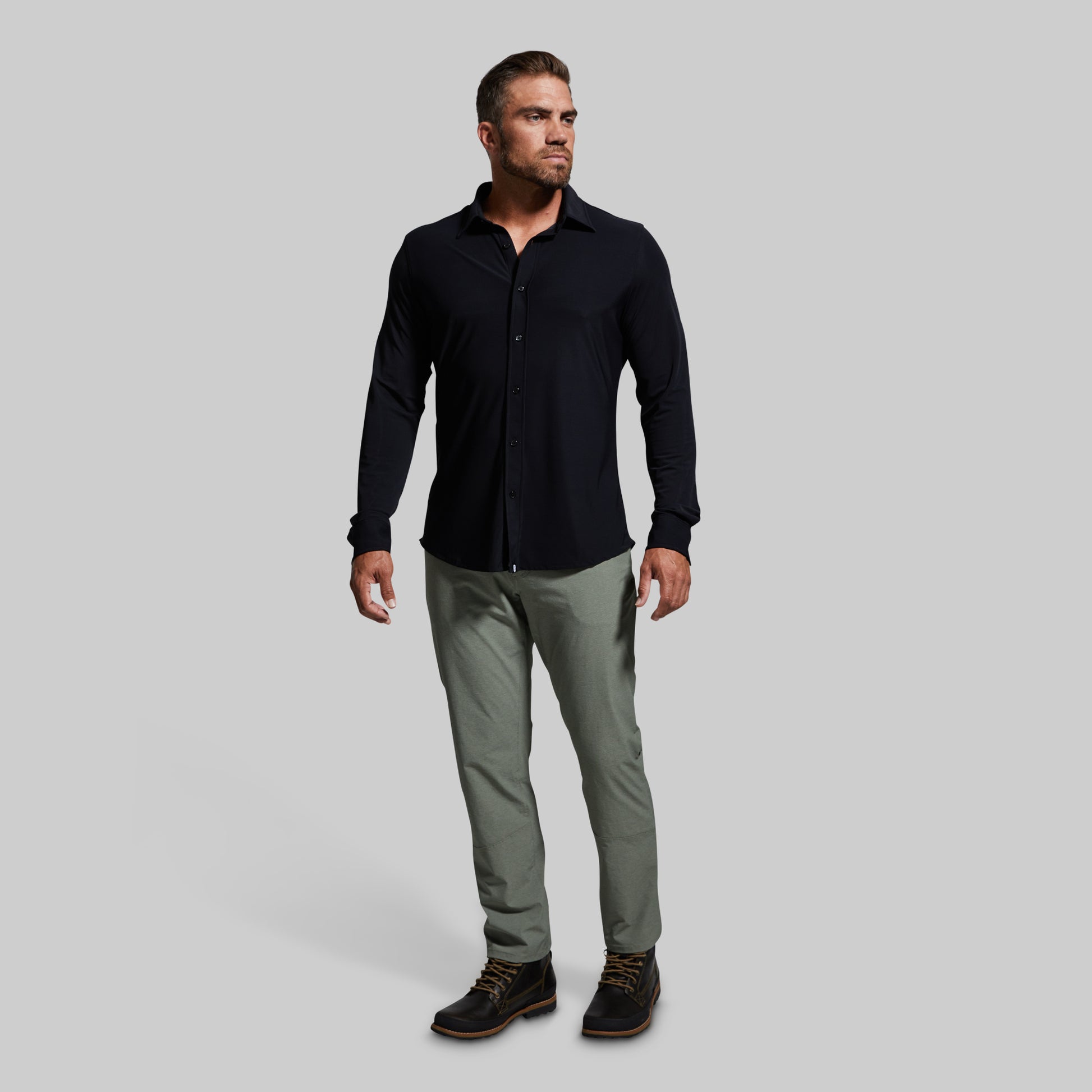 black dress shirt and gray pants Network Long Sleeve (Black) – Born Primitive