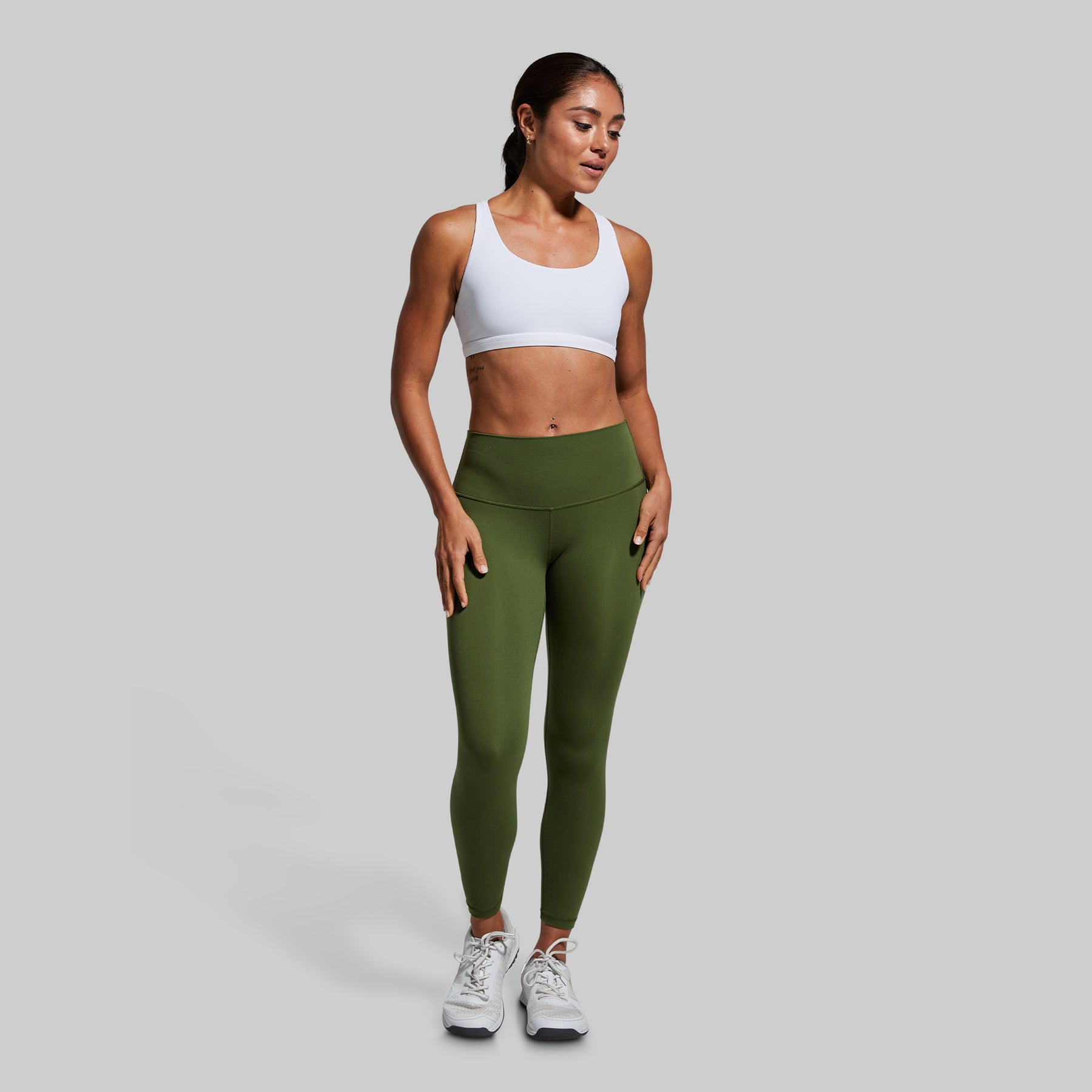 Army Green Middle Waisted Leggings 25”
