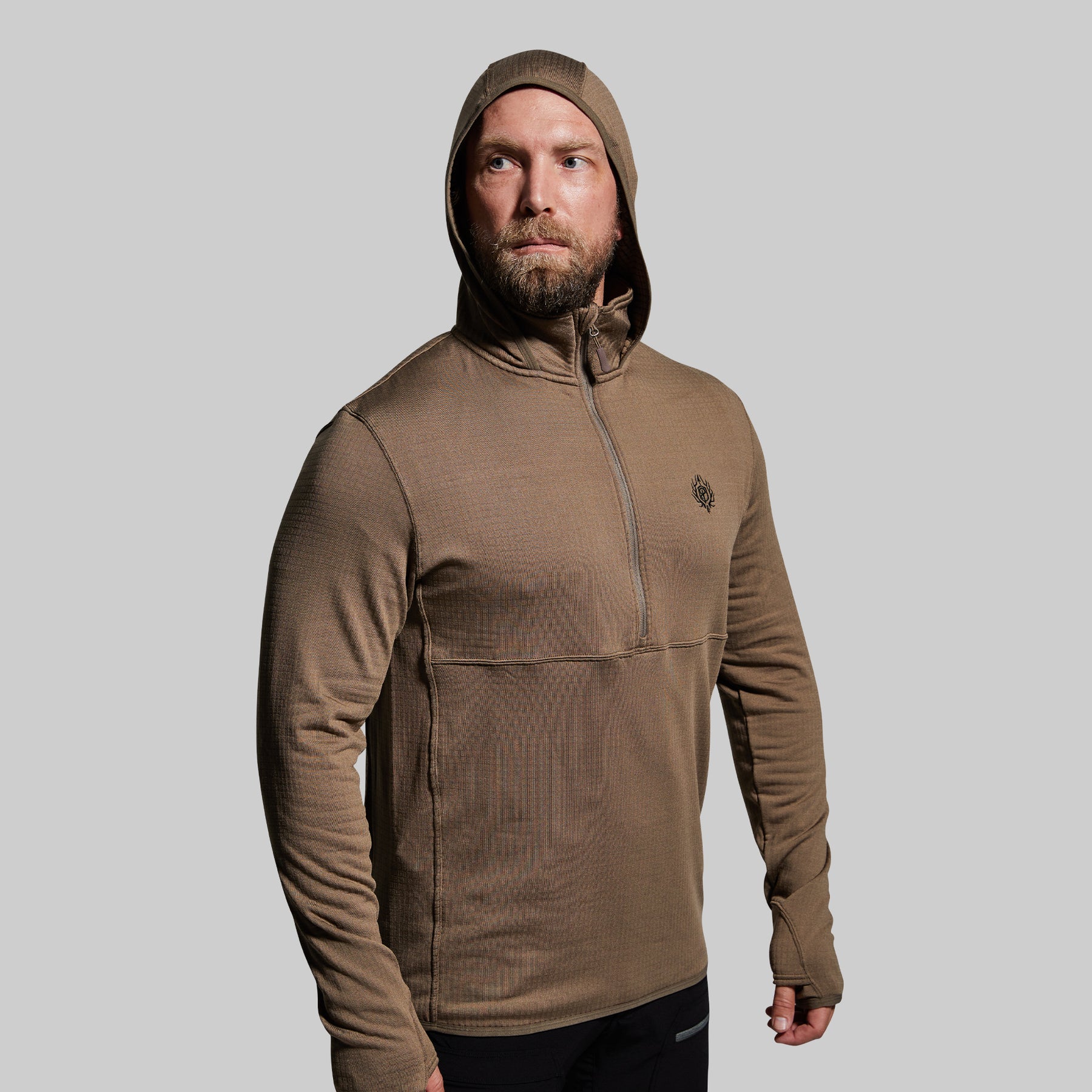 Born Primitive | Men's Quiver Half Zip Hoodie (Stone Brown) | Mens Hiking and Hunting Outdoor Style Wear, Medium