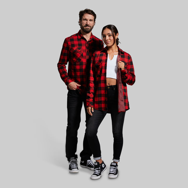 Red & Black Stretchy Plaid Flannel Shirt for Men & Women