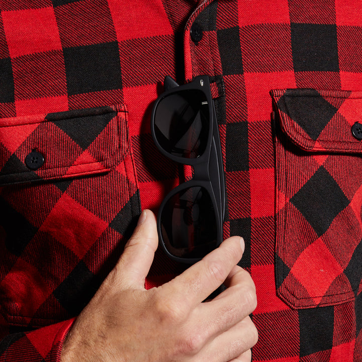 Red & Black Stretchy Plaid Flannel Shirt for Men & Women