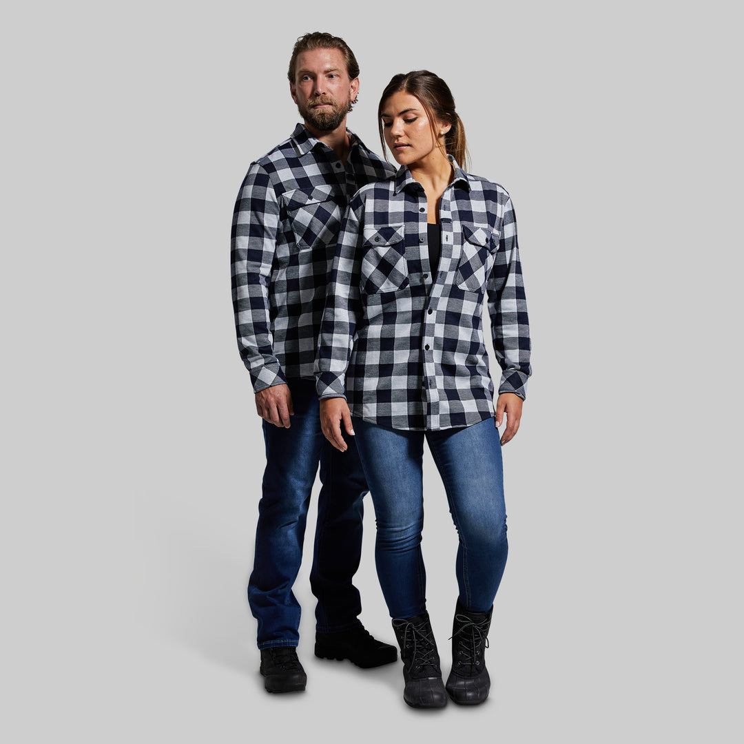 Navy and White Flannel Shirt | Stretchy Plaid Flannel – Born