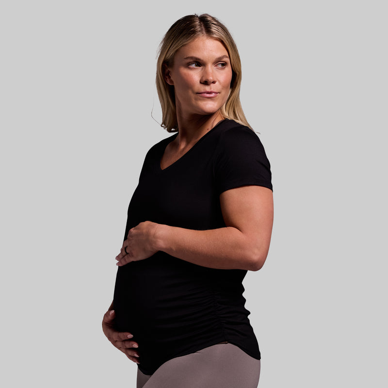 Maternity Athleisure Short Sleeve V-Neck (Black)