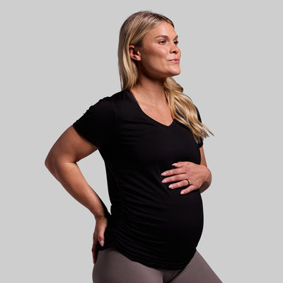 Maternity Athleisure Short Sleeve V-Neck (Black)