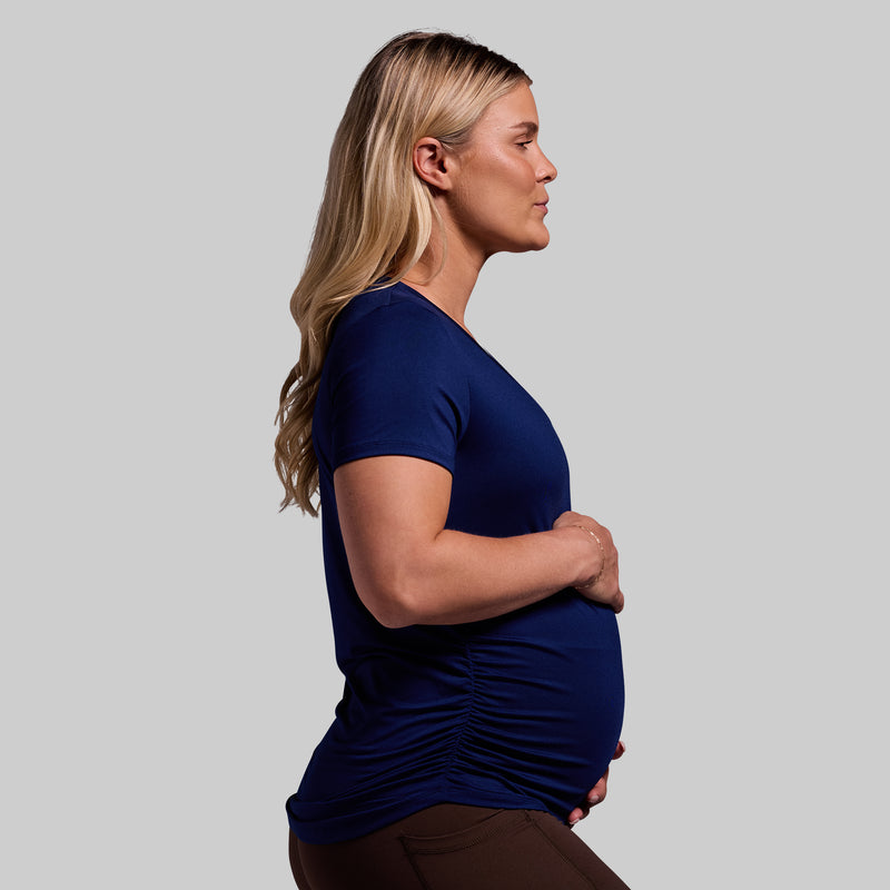 Maternity Athleisure Short Sleeve V-Neck (Blue Depths)