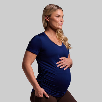 Maternity Athleisure Short Sleeve V-Neck (Blue Depths)