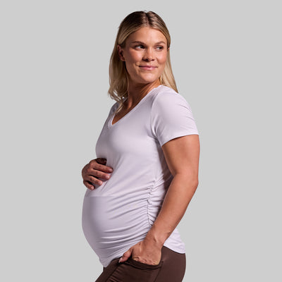 Maternity Athleisure Short Sleeve V-Neck (White)