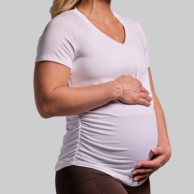 Maternity Athleisure Short Sleeve V-Neck (White)