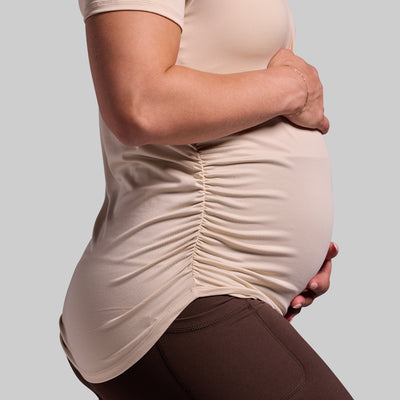 Maternity Athleisure Short Sleeve V-Neck (Oatmeal)
