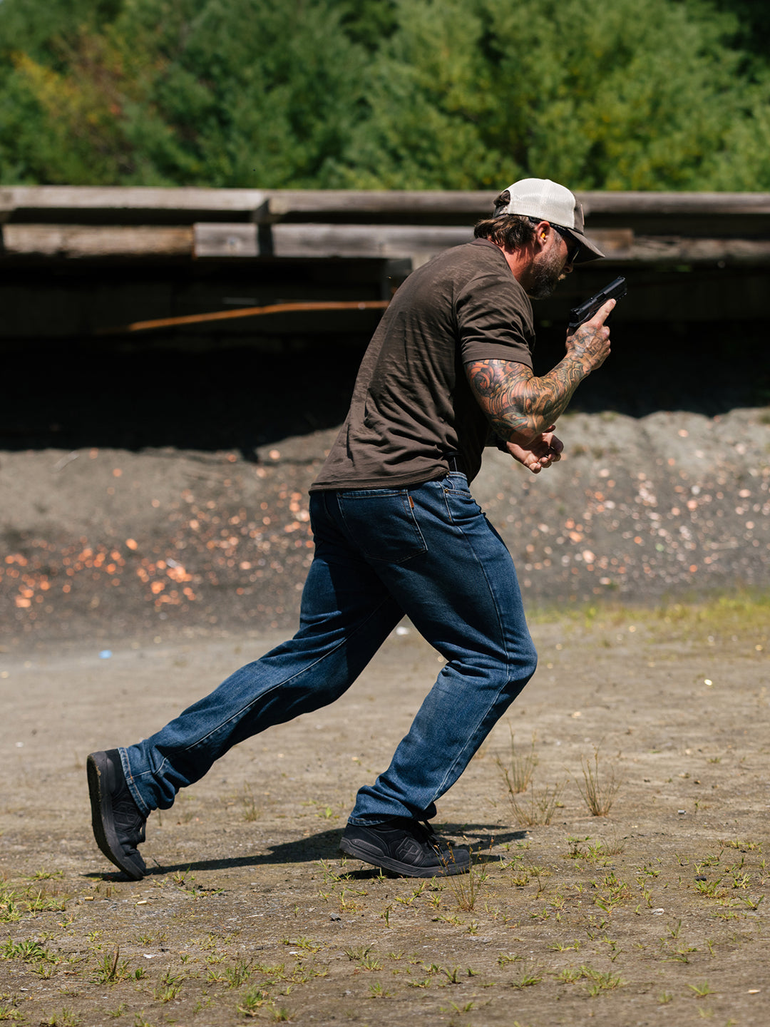Black Urban Recon 1 shoe at shooting range 