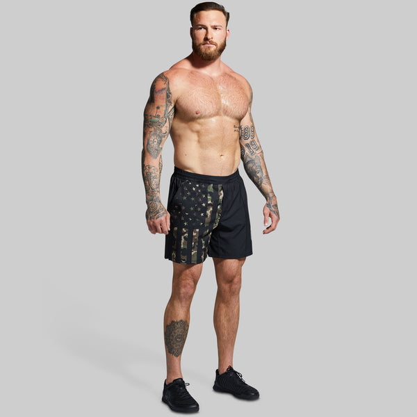 Camouflage Board Shorts  American Flag Gym Shorts – Born Primitive