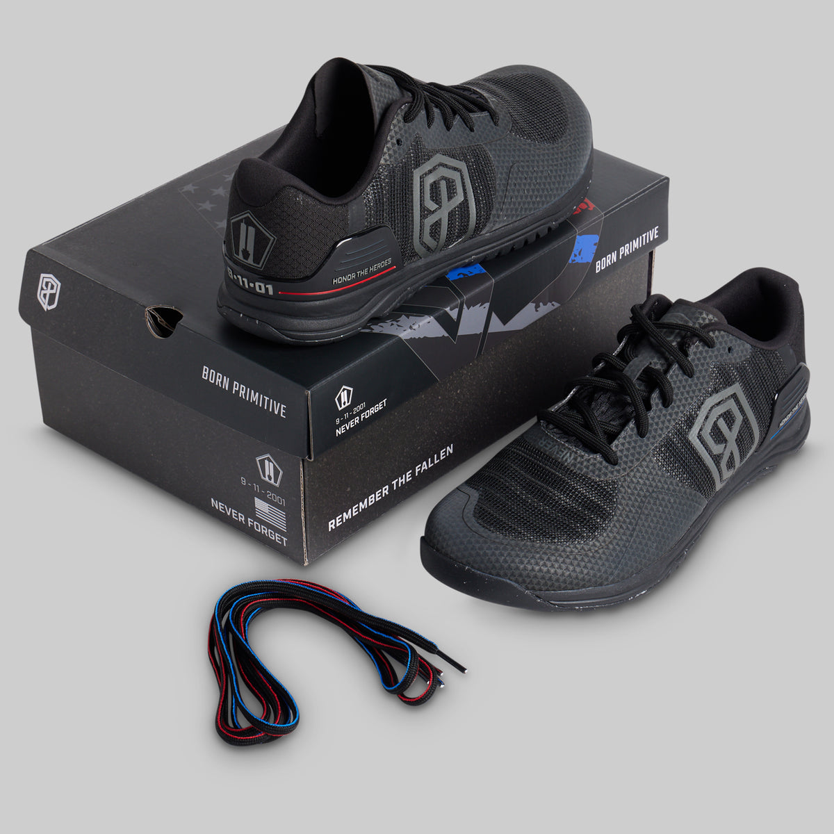 Men's 9/11 Savage 1 training shoes with box and extra red and blue laces