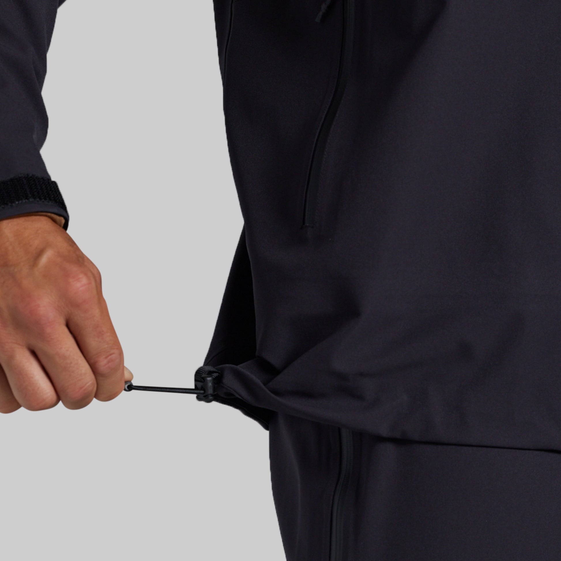 Adjustable cuff drawcord on black Mission FLEX Rain Pant 2.0