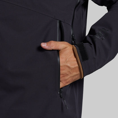 Zippered hand pocket on the black Mission FLEX Rain Jacket 2.0