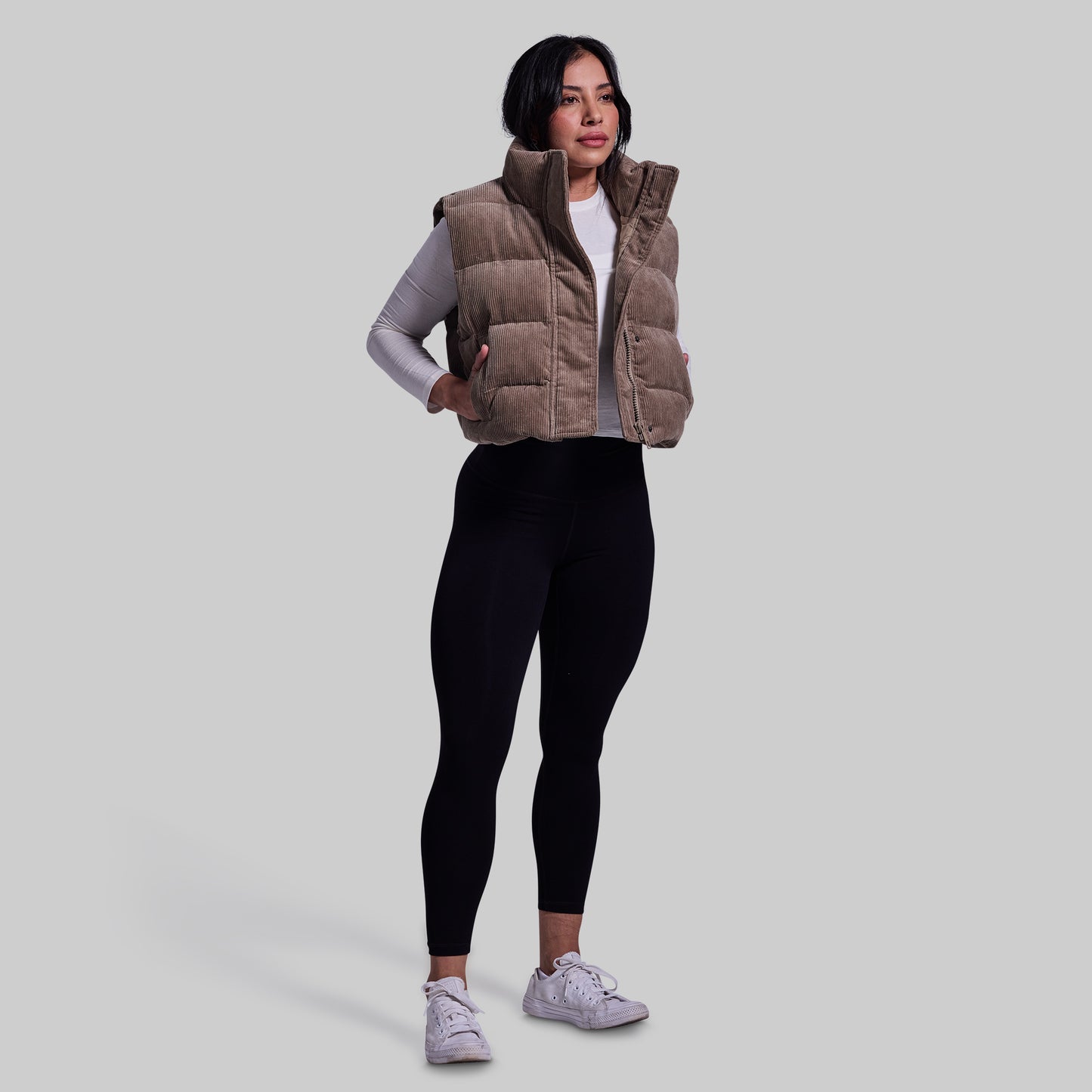 Fireside Cropped Corduroy Puffer Vest (Elephant)