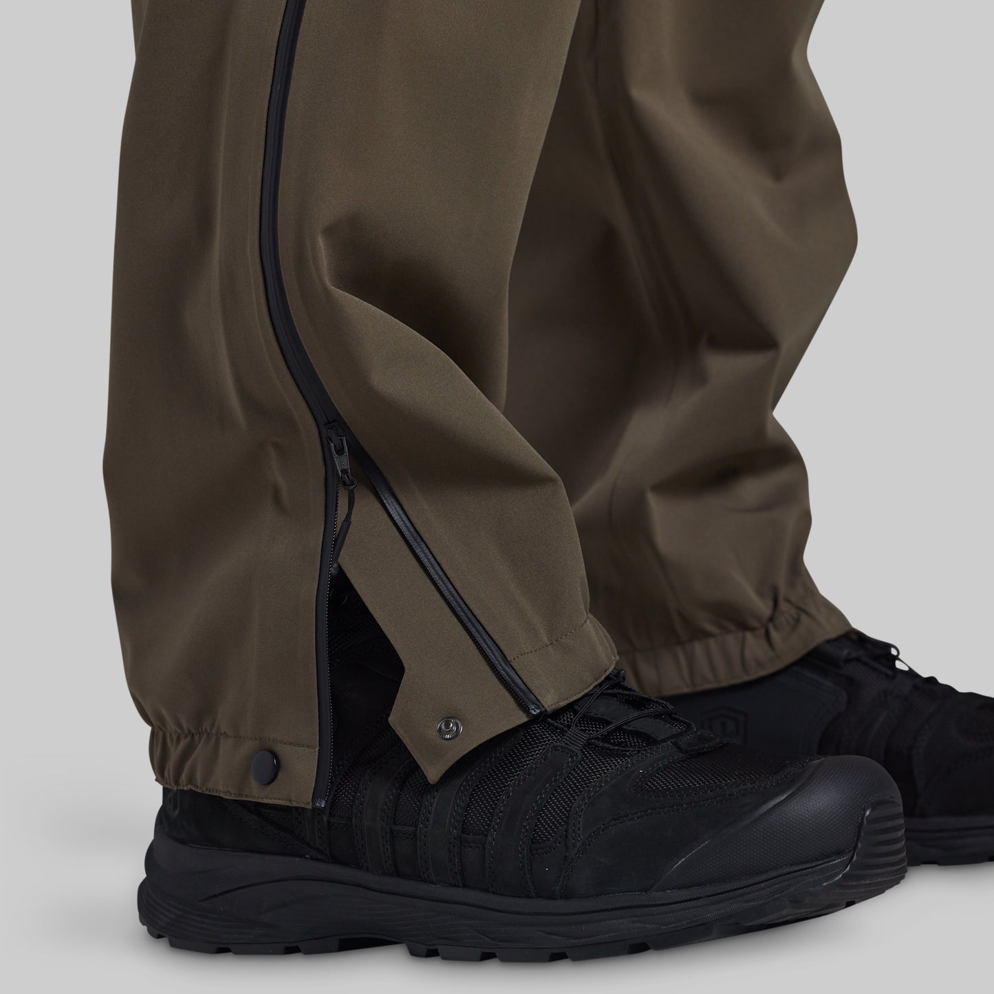 Side zipper and snap cuff on Ranger Green Mission FLEX Rain Pant 2.0