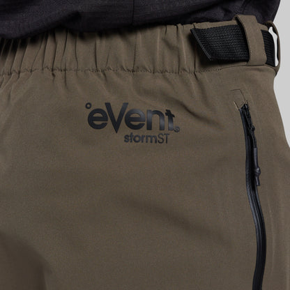 Elastic waist and eVent® stormST detail on Ranger Green Mission FLEX Rain Pant 2.0