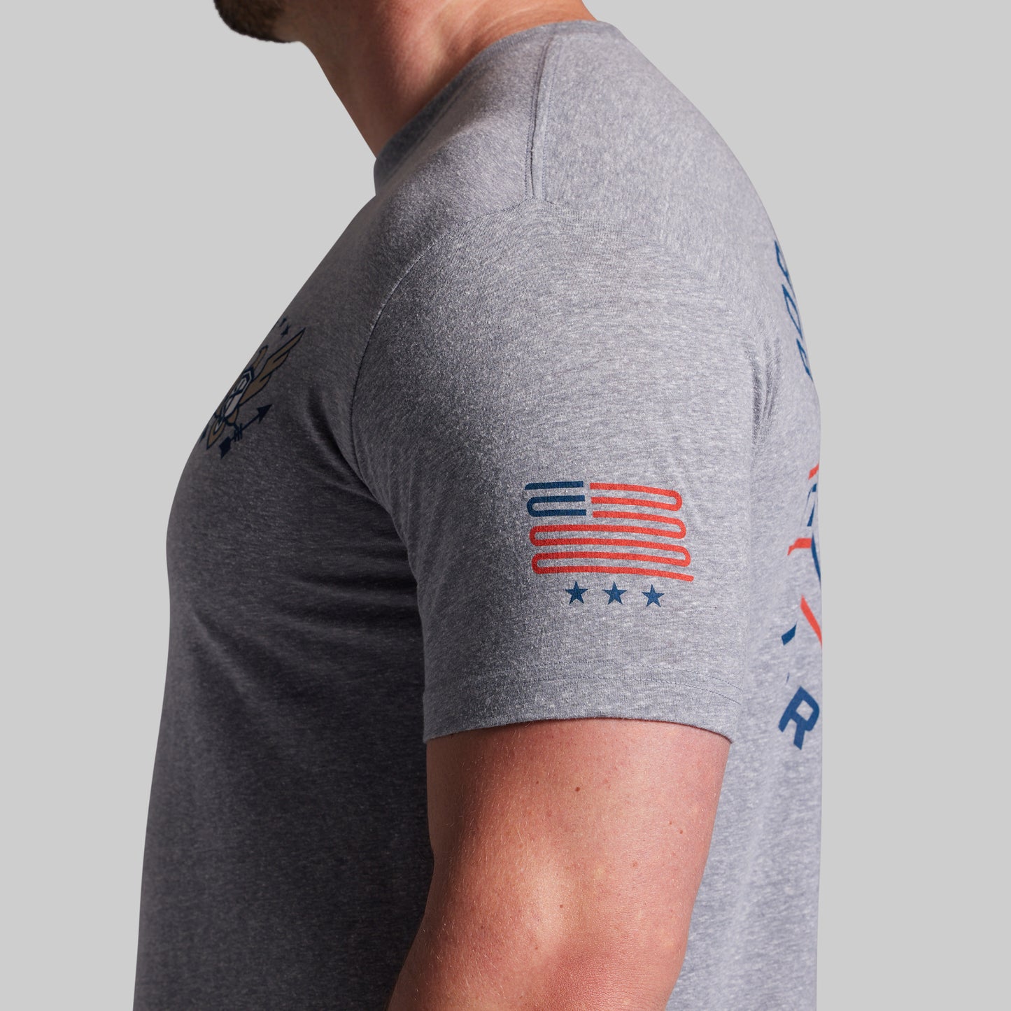 Gray t-shirt with a flag design on a gray background