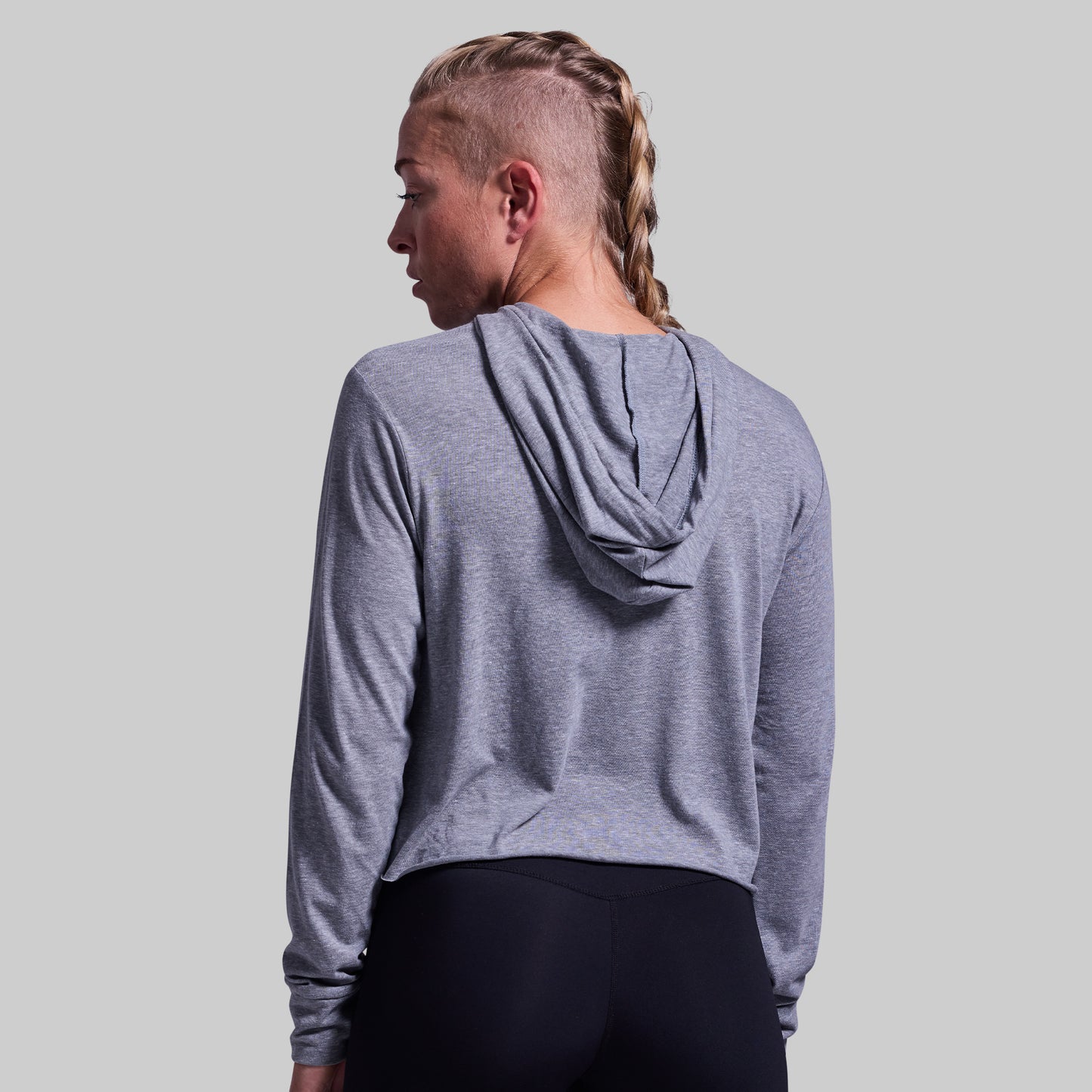 Home of the Brave Cropped Tee Hoodie (Heather Grey)