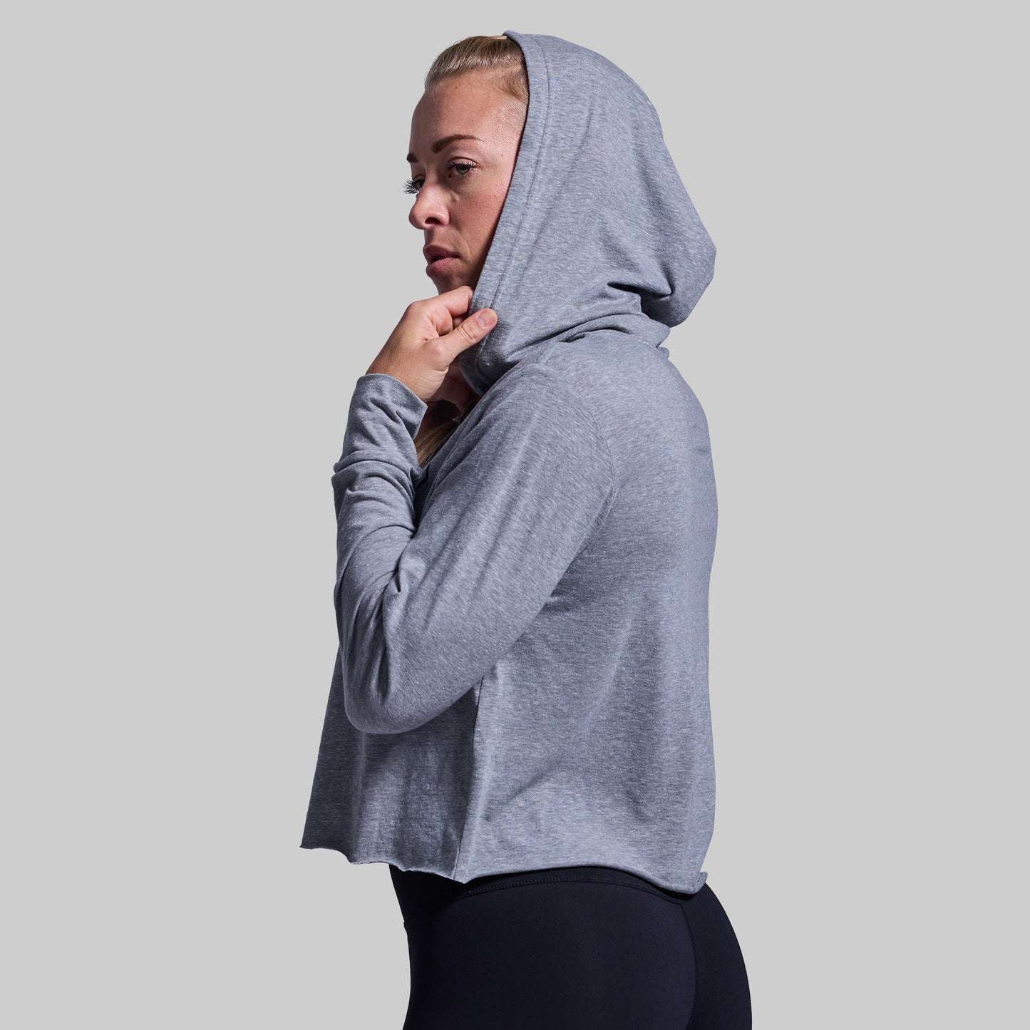 Home of the Brave Cropped Tee Hoodie (Heather Grey)