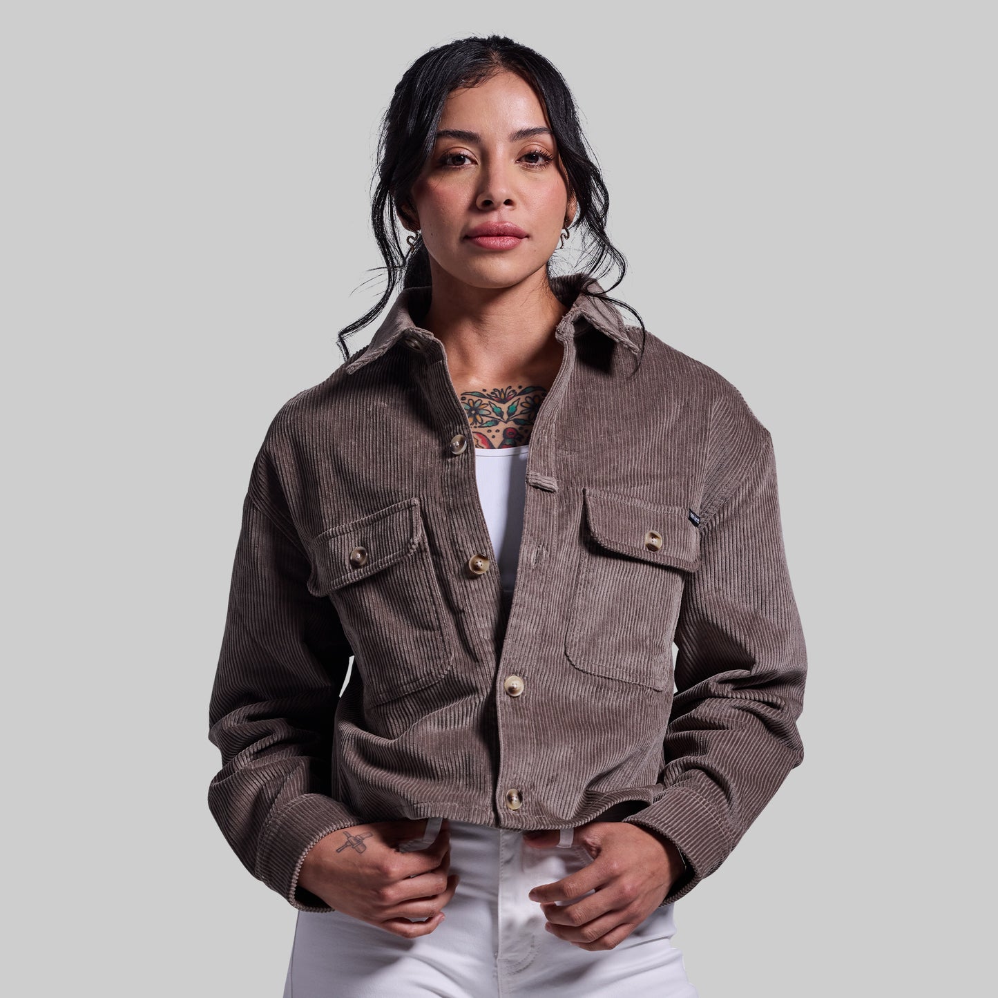 Women’s Cropped Corduroy Shirt (Elephant)
