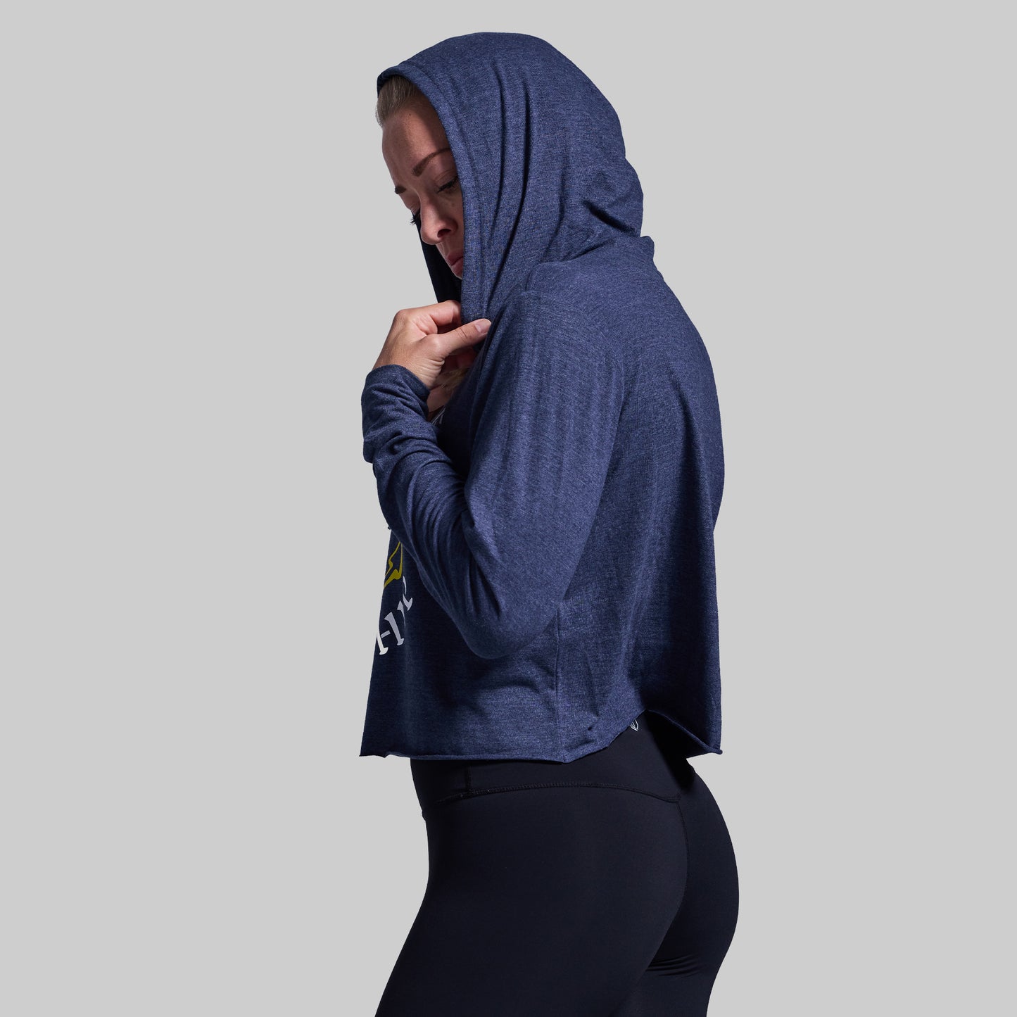 Don't Give Up The Ship Cropped Tee Hoodie (Heather Navy)