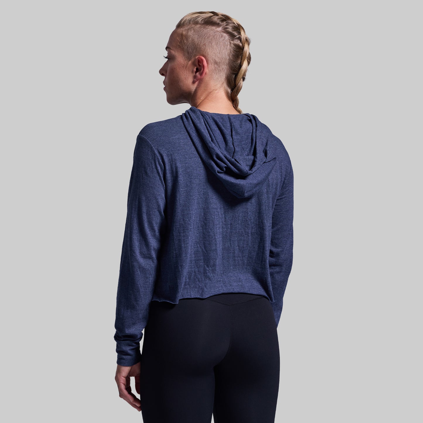 Don't Give Up The Ship Cropped Tee Hoodie (Heather Navy)