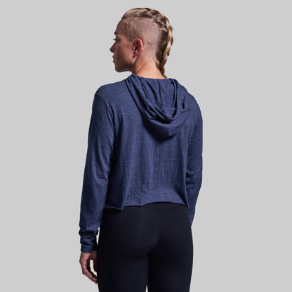 Don't Give Up The Ship Cropped Tee Hoodie (Heather Navy)