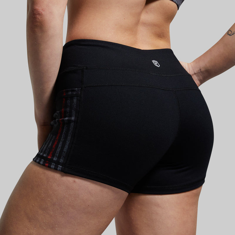 Rise & Grind Booty Short (Thin Red Line Gunmetal)